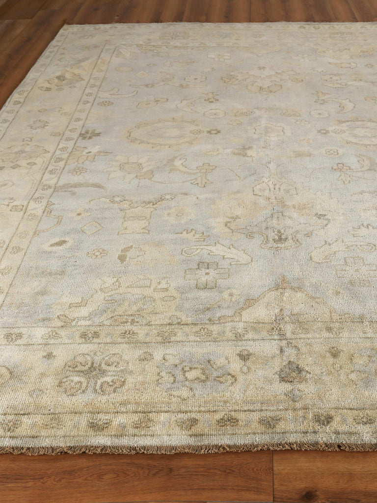 Exquisite Antique Weave Oushak Hand-knotted New Zealand Wool Blue/Ivory Area Rug 10.0'X14.0' Rug