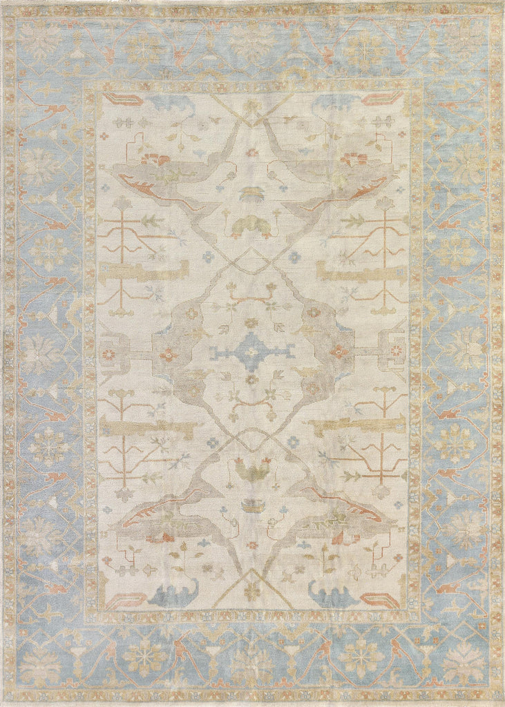 Exquisite Antique Weave Oushak Hand-knotted New Zealand Wool Blue/Ivory Area Rug 9.0'X12.0' Rug