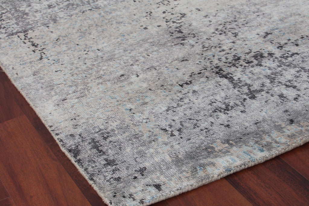 Exquisite Fine Pure Silk Hand-knotted Silk Ivory/Dark Gray/Multi Area Rug 9.0'X12.0' Rug