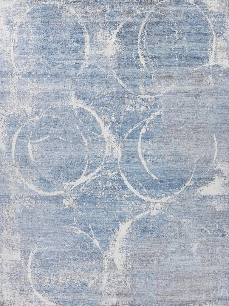 Exquisite Rugs Fine Pure Silk Hand-knotted Silk 4225 Blue/Gray/Ivory 10' x 14' Area Rug