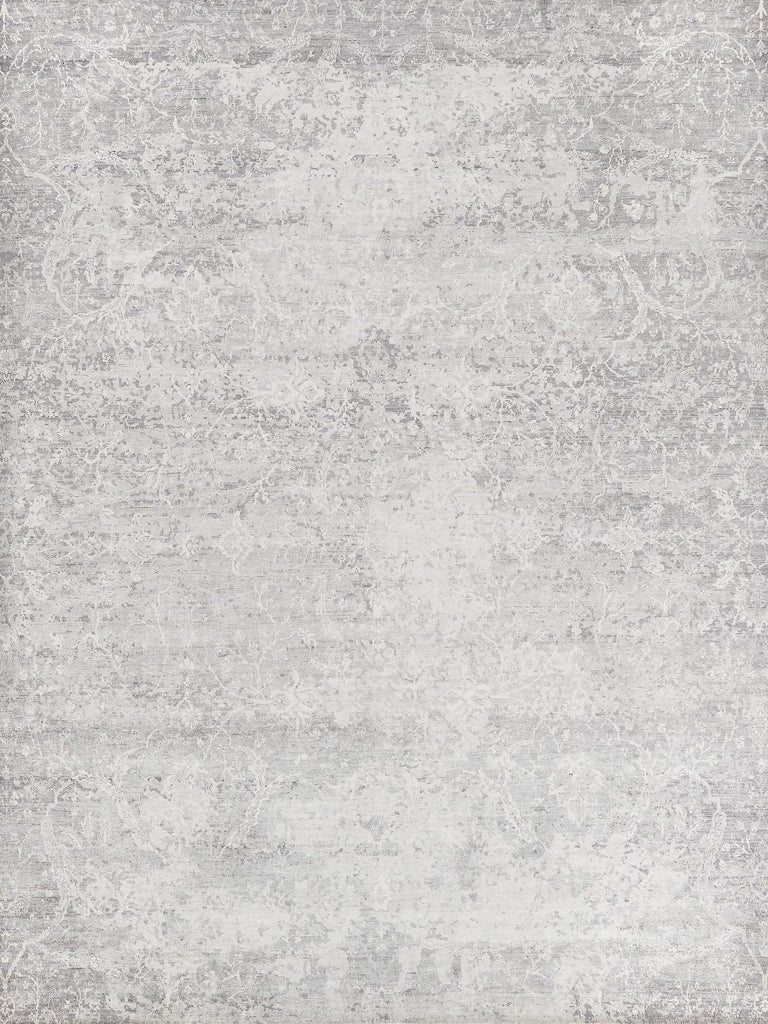 Exquisite Rugs Fine Pure Silk Hand-knotted Silk 4228 Gray/Ivory 10' x 14' Area Rug