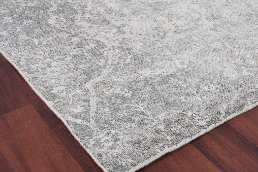 Exquisite Fine Pure Silk Hand-knotted Silk Gray/Ivory Area Rug 10.0'X14.0' Rug