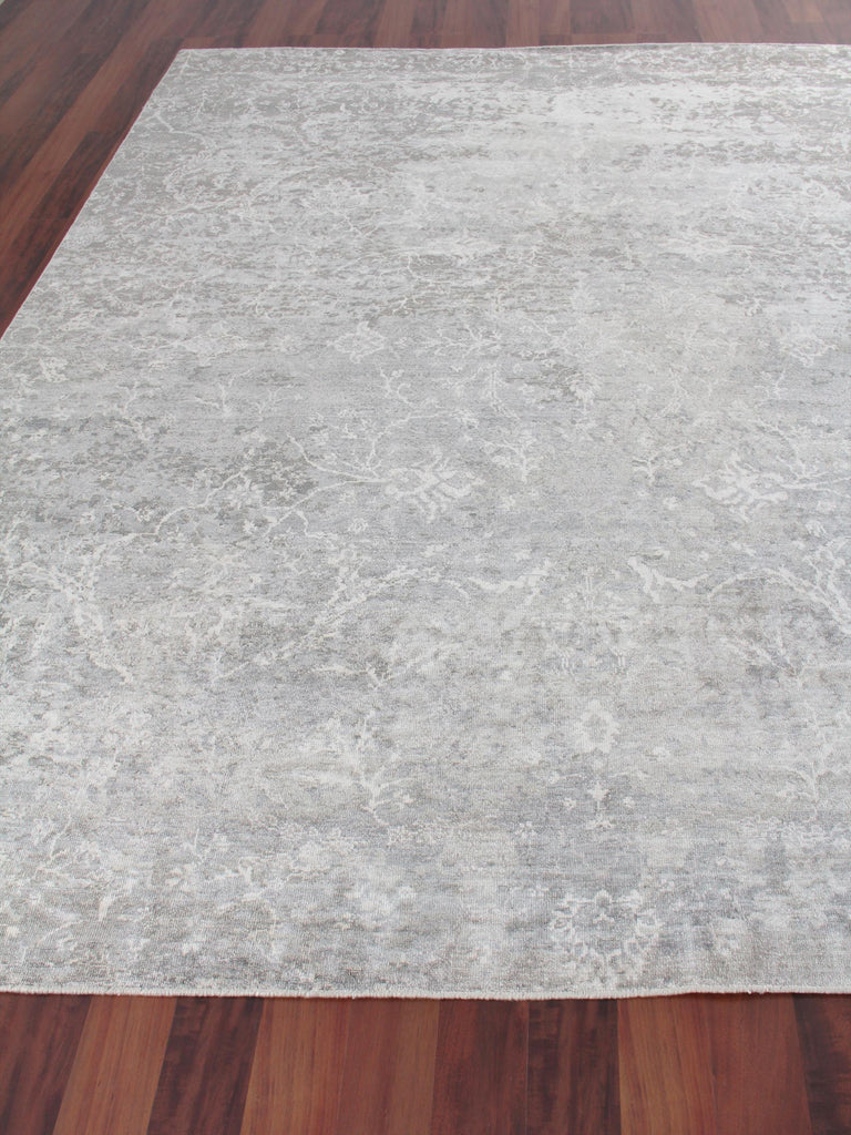 Exquisite Fine Pure Silk Hand-knotted Silk Gray/Ivory Area Rug 10.0'X14.0' Rug