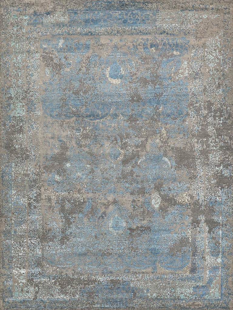 Exquisite Rugs Maison Hand-knotted Wool/Bamboo Silk 2470 Gray/Blue 10' x 14' Area Rug