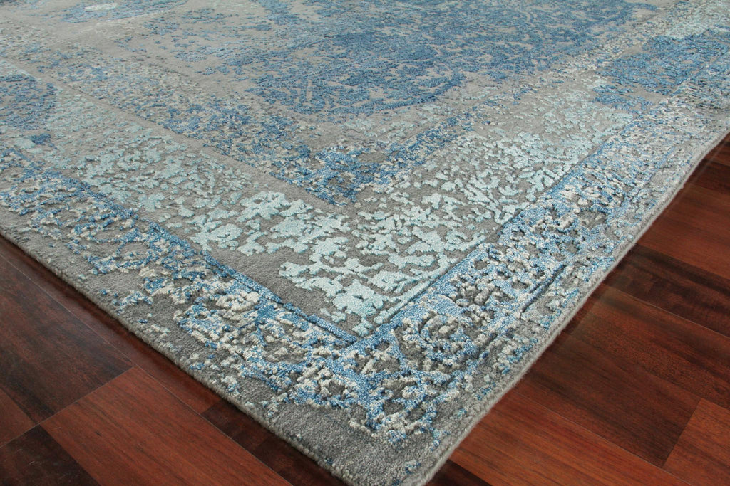 Exquisite Maison Hand-knotted Wool/Bamboo Silk Gray/Blue Area Rug 10.0'X14.0' Rug