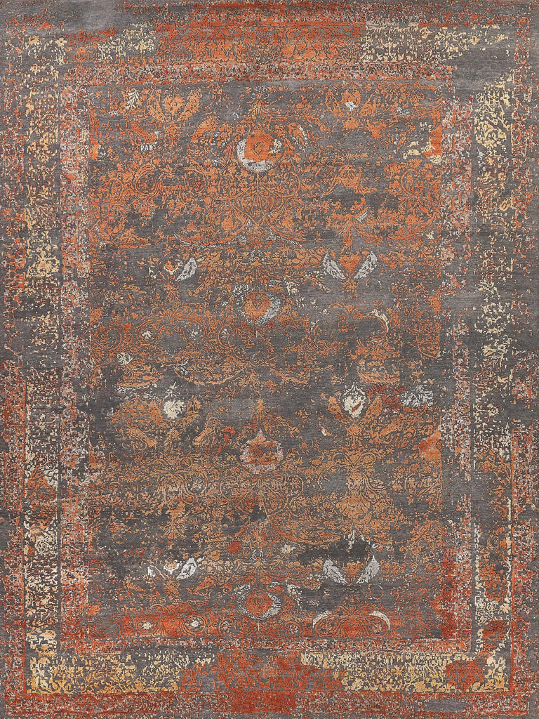 Exquisite Rugs Maison Hand-knotted Wool/Bamboo Silk 2471 Gray/Orange 10' x 14' Area Rug