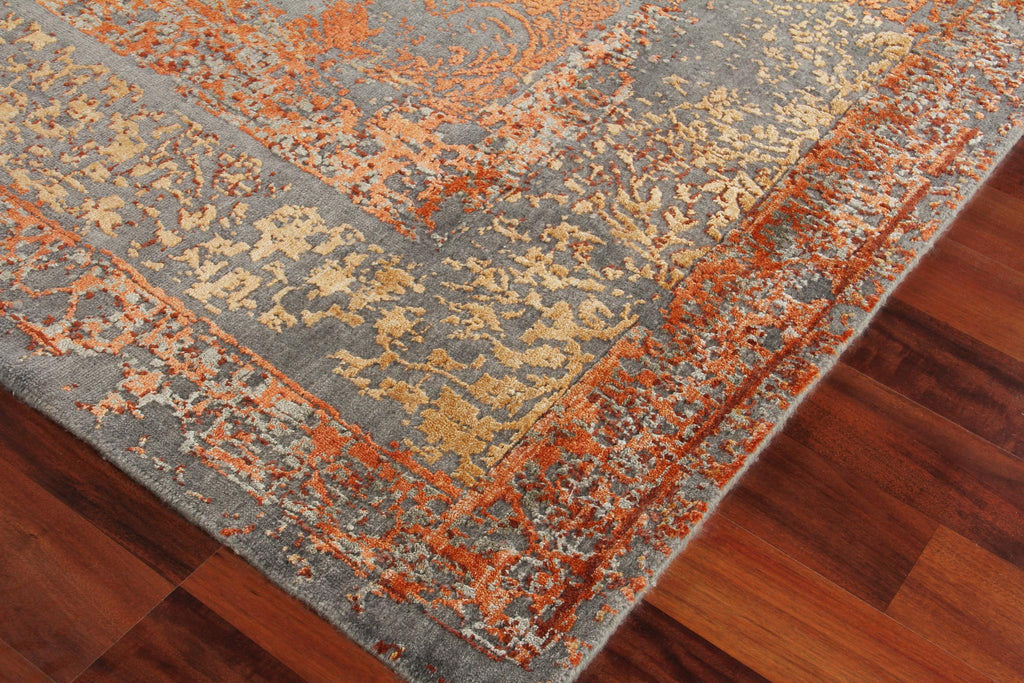 Exquisite Maison Hand-knotted Wool/Bamboo Silk Gray/Orange Area Rug 10.0'X14.0' Rug