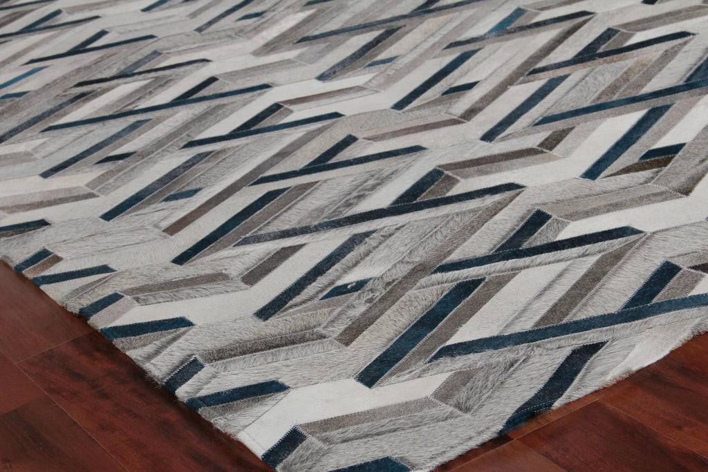 Exquisite Natural Hide Hand-stitched Leather Hide Silver/Blue Area Rug 11.5'X14.5' Rug