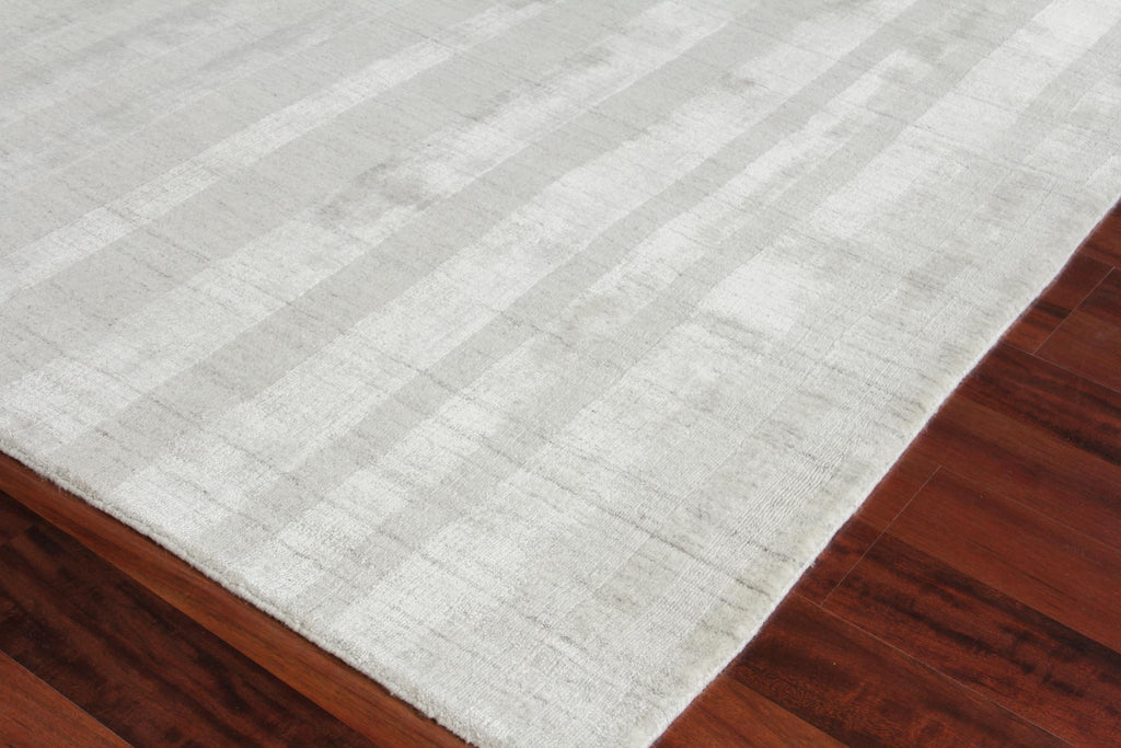 Exquisite Robin Stripe Hand-loomed Bamboo Silk/Wool Ivory/Gray Area Rug 9.0'X12.0' Rug