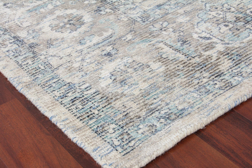 Exquisite Tuscany Hand-loomed Wool/Bamboo Silk Beige/Blue Area Rug 10.0'X14.0' Rug