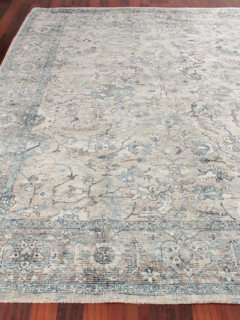 Exquisite Tuscany Hand-loomed Wool/Bamboo Silk Beige/Blue Area Rug 10.0'X14.0' Rug