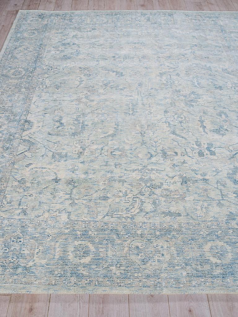 Exquisite Tuscany Hand-loomed Wool/Bamboo Silk Ivory/Blue Area Rug 6.0'X9.0' Rug