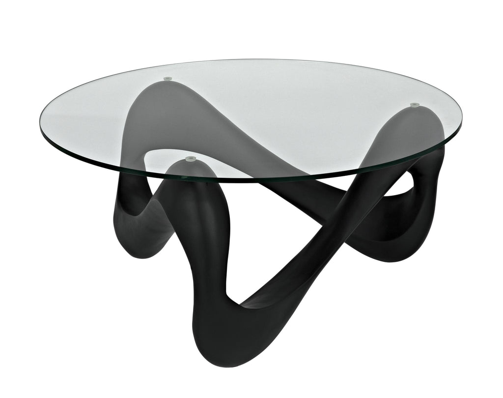 NOIR Orion Coffee Table Black Resin Cement with Glass