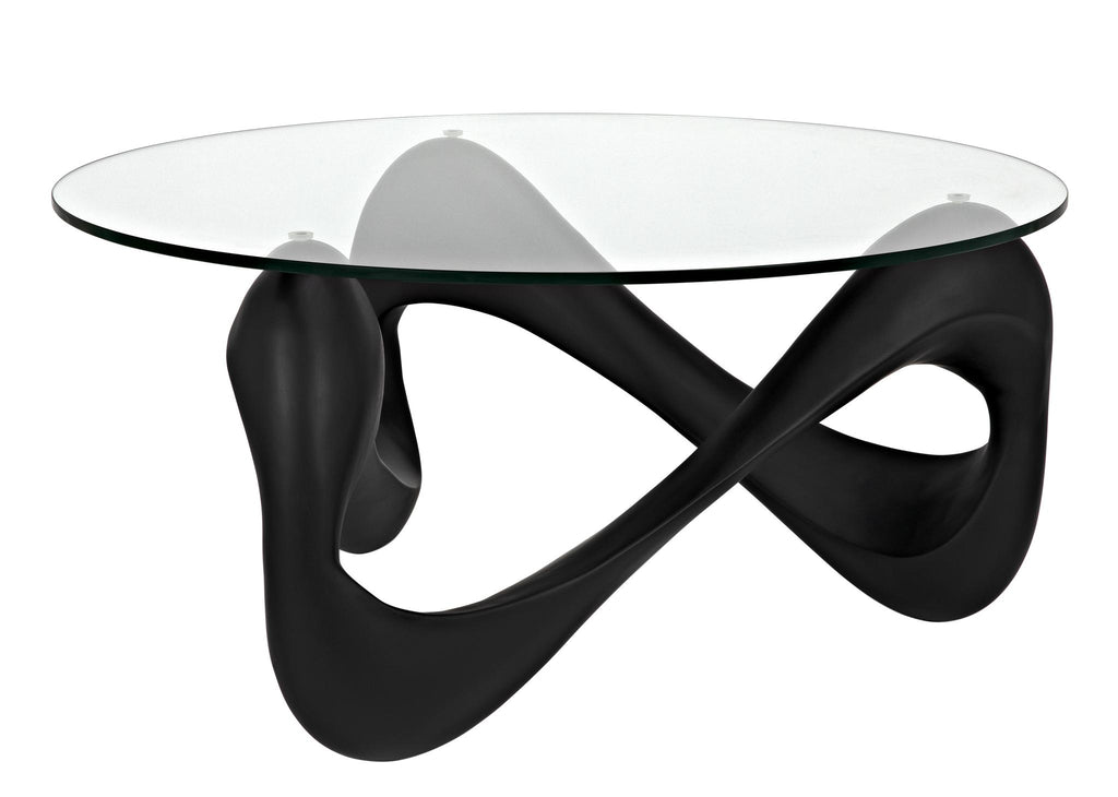 NOIR Orion Coffee Table Black Resin Cement with Glass