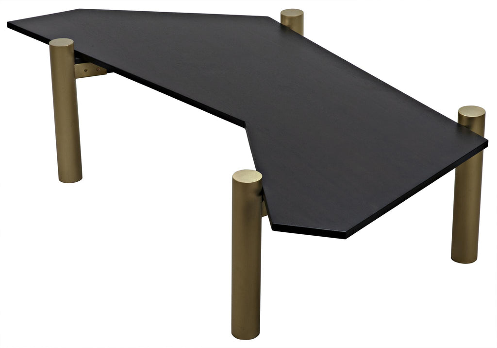 NOIR Tabu Coffee Table Brass Finished Legs with Ebony Walnut Top