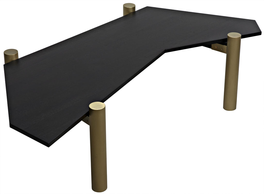 NOIR Tabu Coffee Table Brass Finished Legs with Ebony Walnut Top