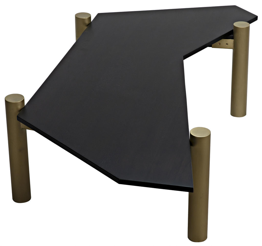 NOIR Tabu Coffee Table Brass Finished Legs with Ebony Walnut Top