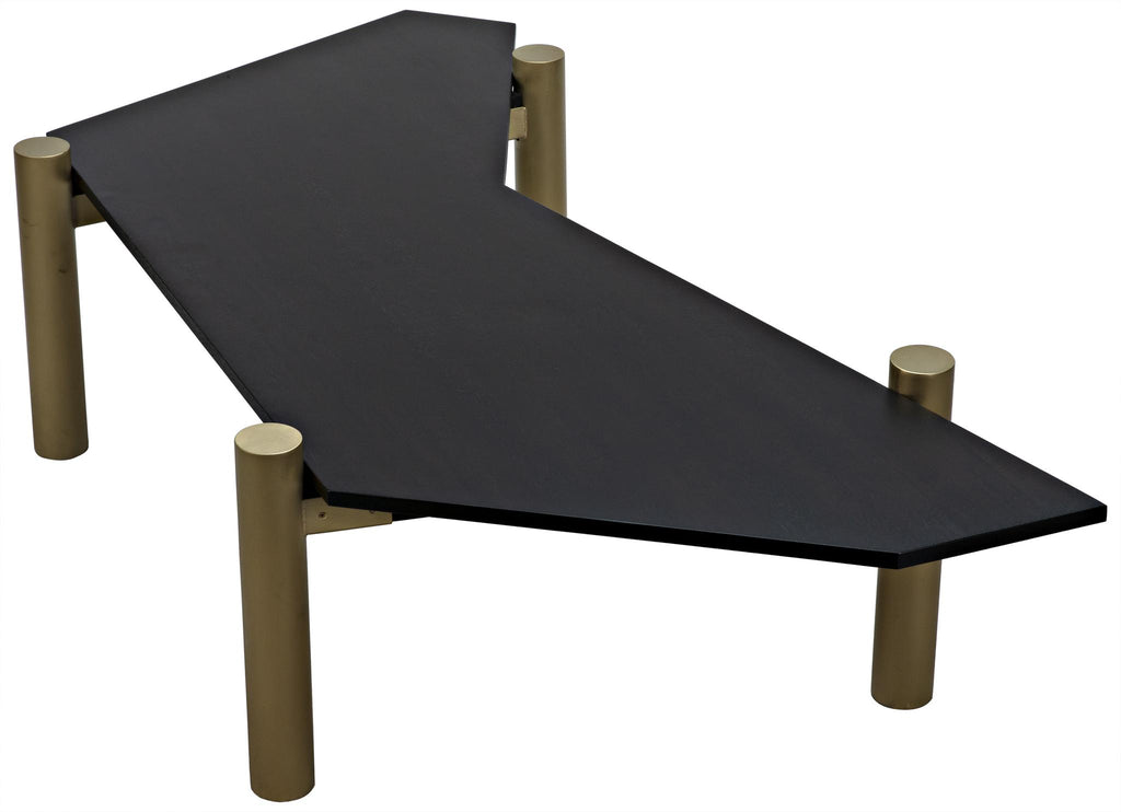 NOIR Tabu Coffee Table Brass Finished Legs with Ebony Walnut Top