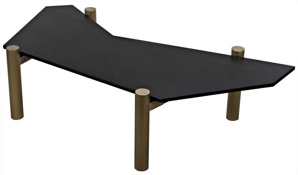 NOIR Tabu Coffee Table Brass Finished Legs with Ebony Walnut Top