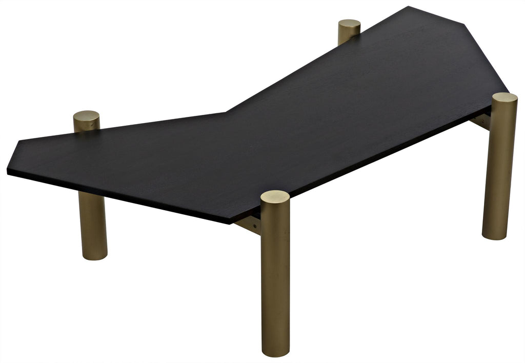 NOIR Tabu Coffee Table Brass Finished Legs with Ebony Walnut Top