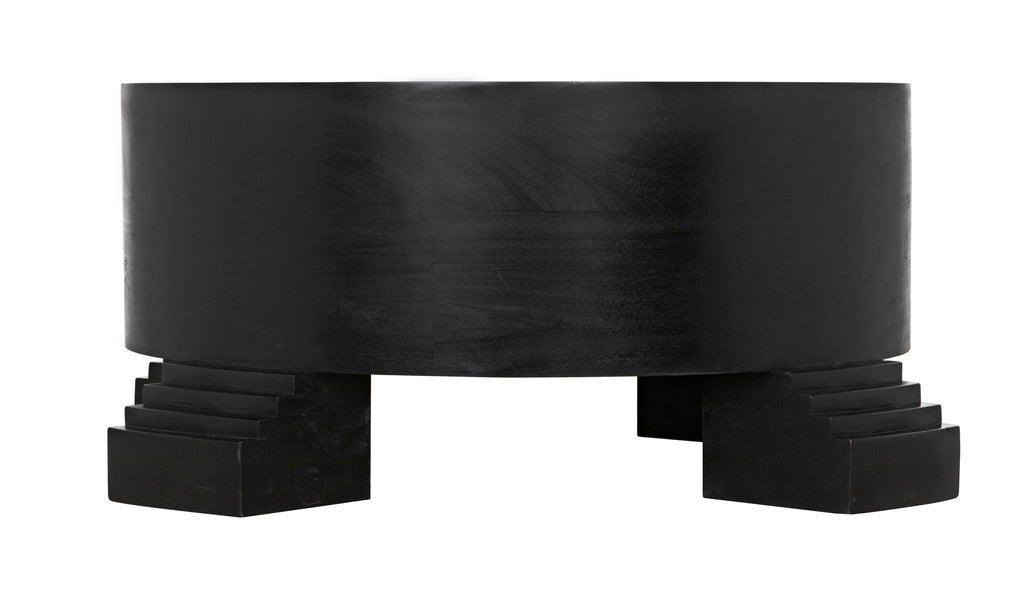 NOIR Tambour Coffee Table Hand Rubbed Black with Veneer Top