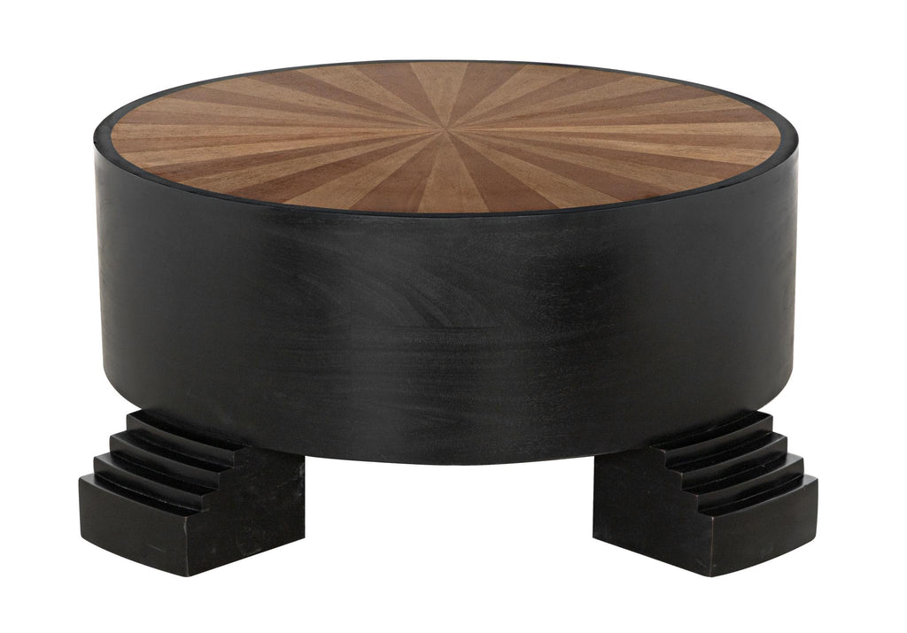 NOIR Tambour Coffee Table Hand Rubbed Black with Veneer Top