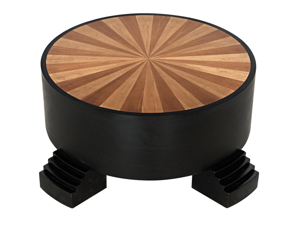 NOIR Tambour Coffee Table Hand Rubbed Black with Veneer Top