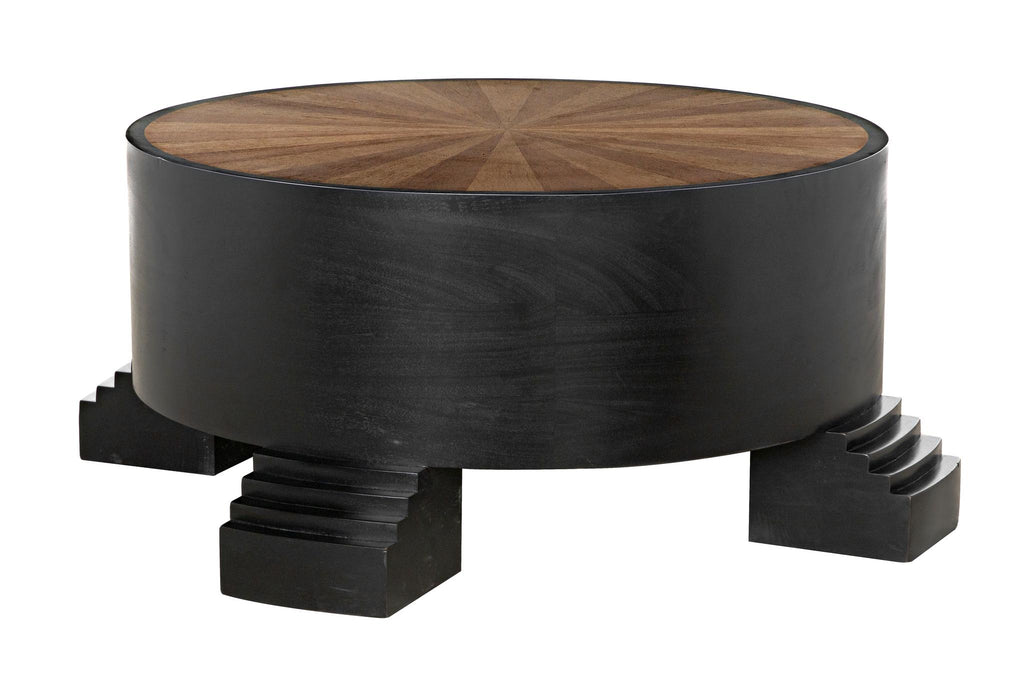 NOIR Tambour Coffee Table Hand Rubbed Black with Veneer Top