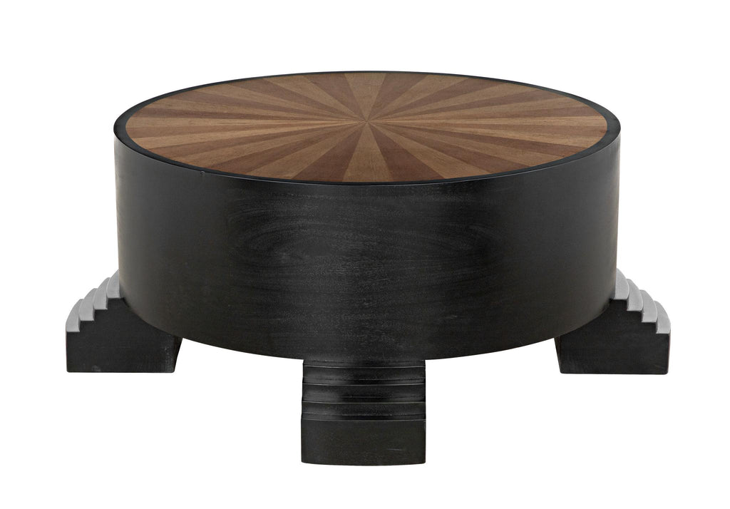 NOIR Tambour Coffee Table Hand Rubbed Black with Veneer Top