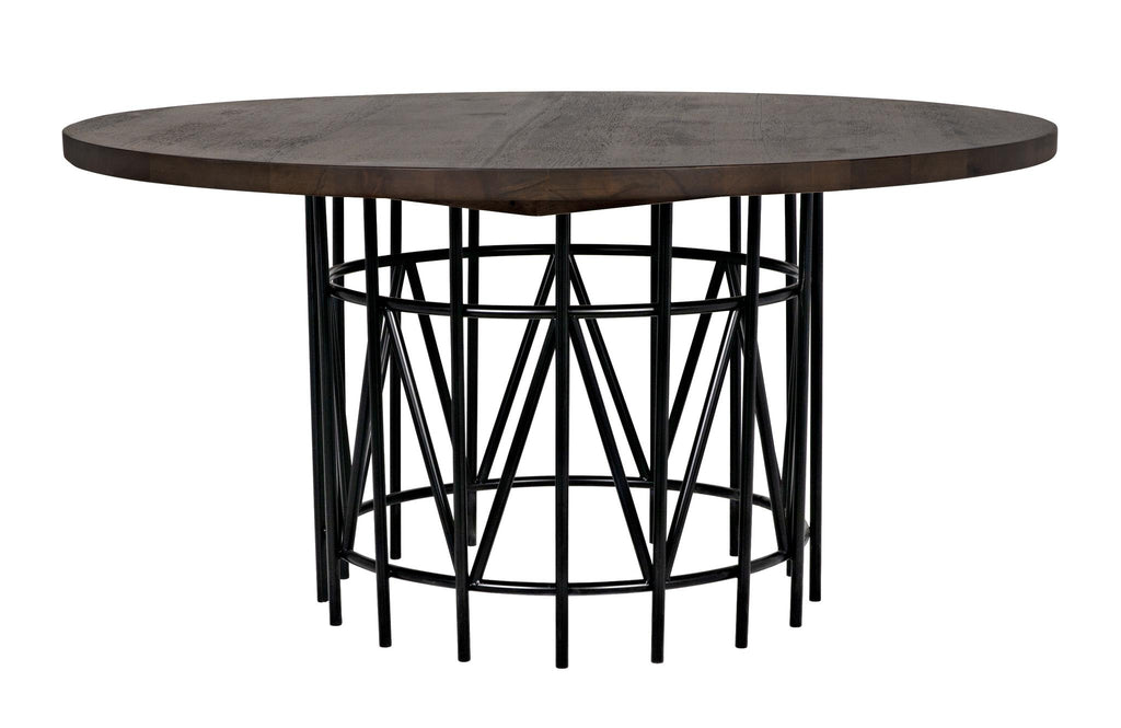 NOIR Silberman Dining Table Dark Walnut W/Black Steel Base