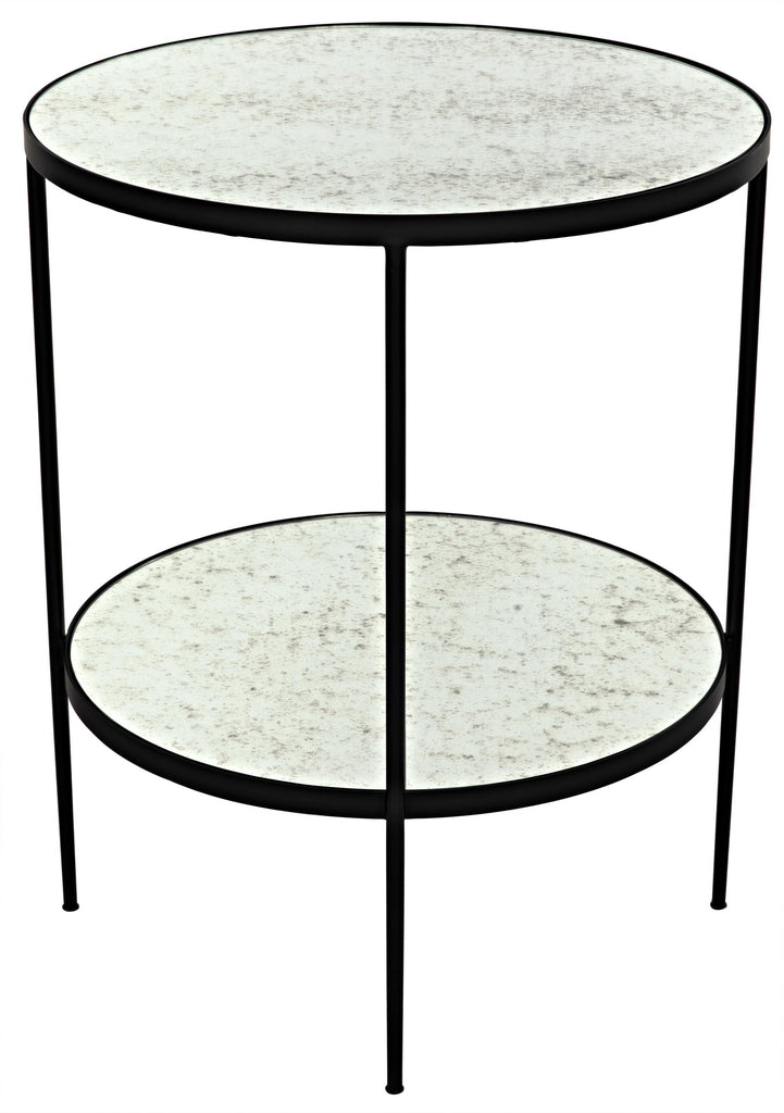 NOIR Anna Side Table Black Steel with Antiqued Mirror