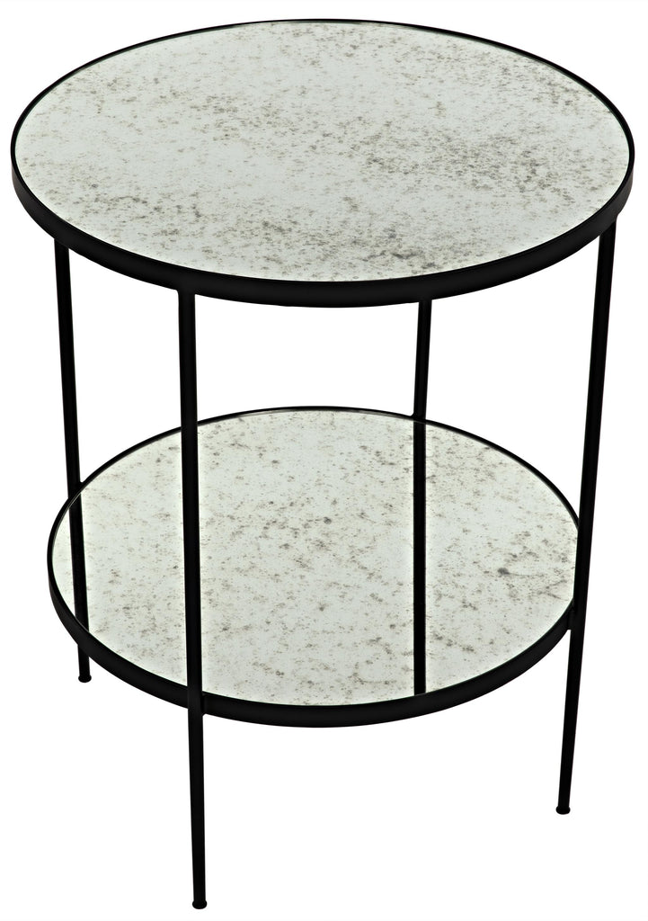 NOIR Anna Side Table Black Steel with Antiqued Mirror