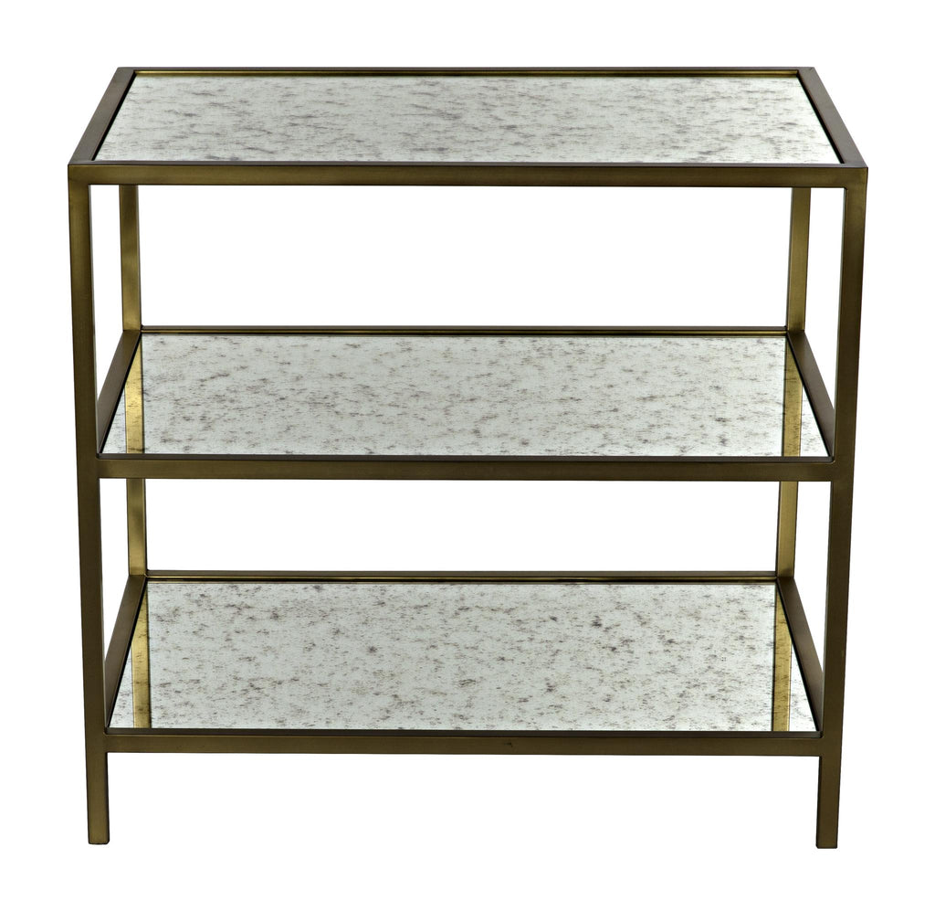 NOIR 3 Tier Side Table Antique Brass and Antique Mirror