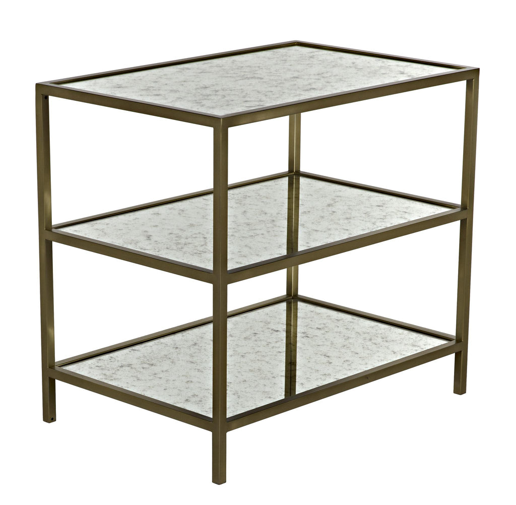 NOIR 3 Tier Side Table Antique Brass and Antique Mirror