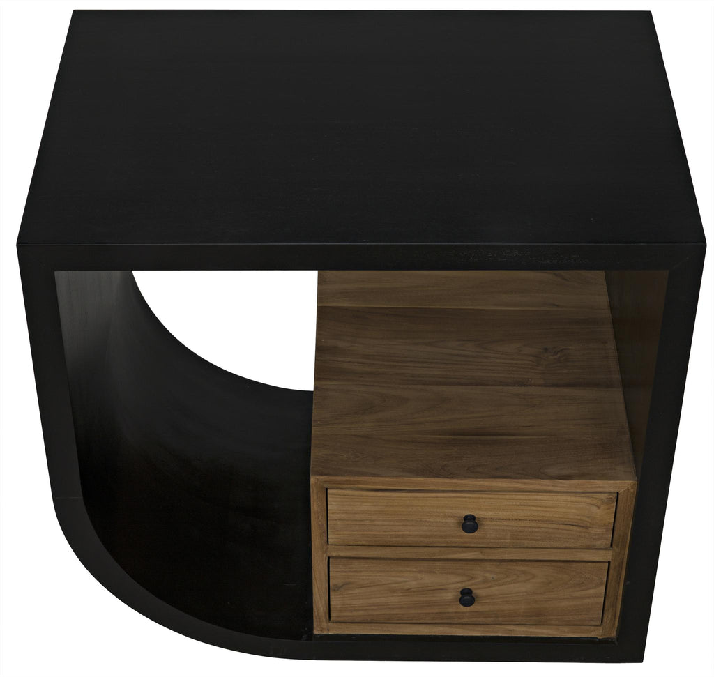 NOIR Burton Side Table Left Hand Rubbed Black and Teak