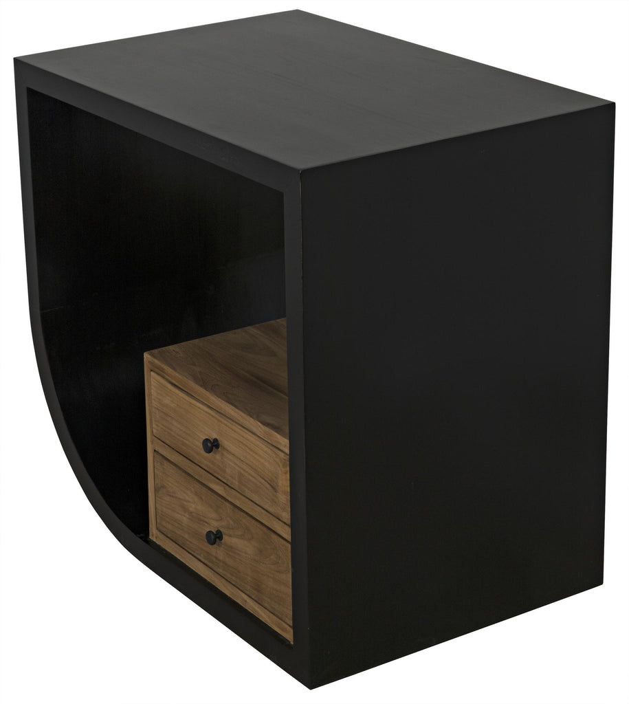 NOIR Burton Side Table Left Hand Rubbed Black and Teak