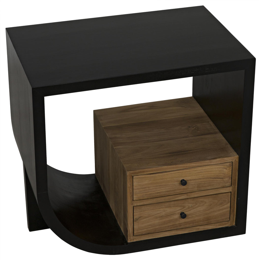 NOIR Burton Side Table Left Hand Rubbed Black and Teak