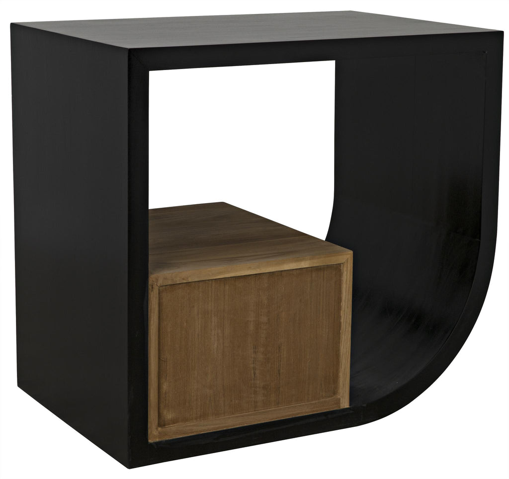 NOIR Burton Side Table Left Hand Rubbed Black and Teak