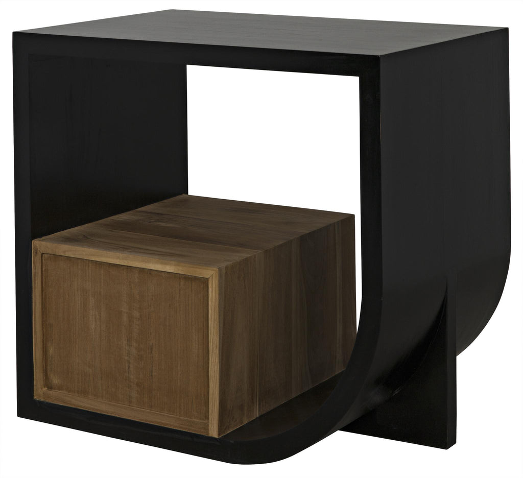 NOIR Burton Side Table Left Hand Rubbed Black and Teak