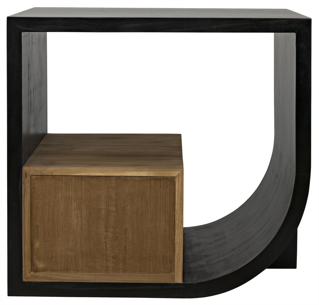 NOIR Burton Side Table Left Hand Rubbed Black and Teak