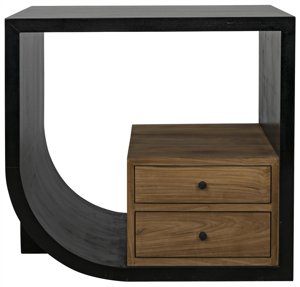 NOIR Burton Side Table Left Hand Rubbed Black and Teak