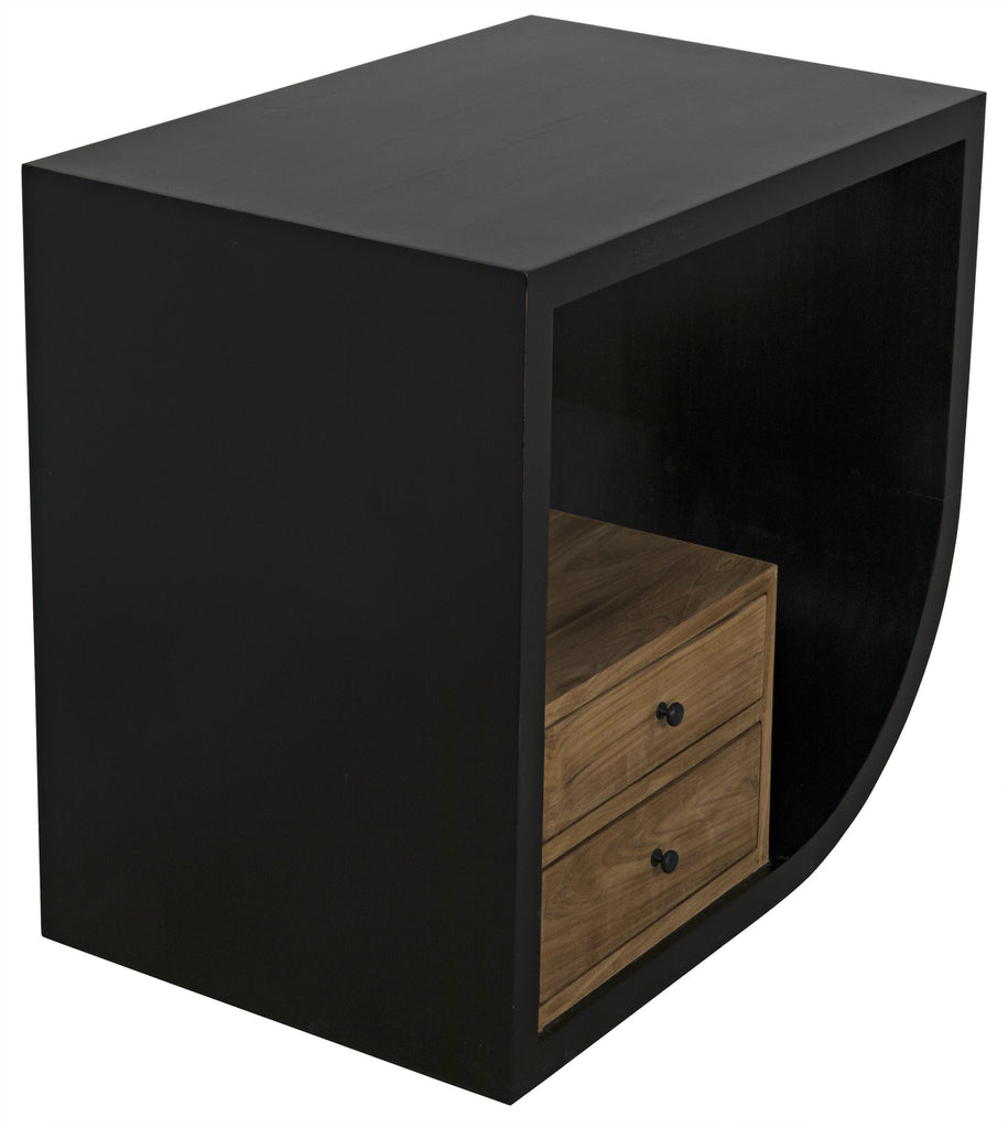 NOIR Burton Side Table Right Hand Rubbed Black and Teak