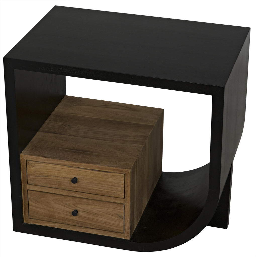 NOIR Burton Side Table Right Hand Rubbed Black and Teak