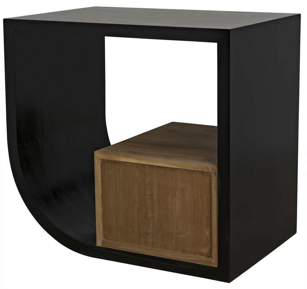 NOIR Burton Side Table Right Hand Rubbed Black and Teak