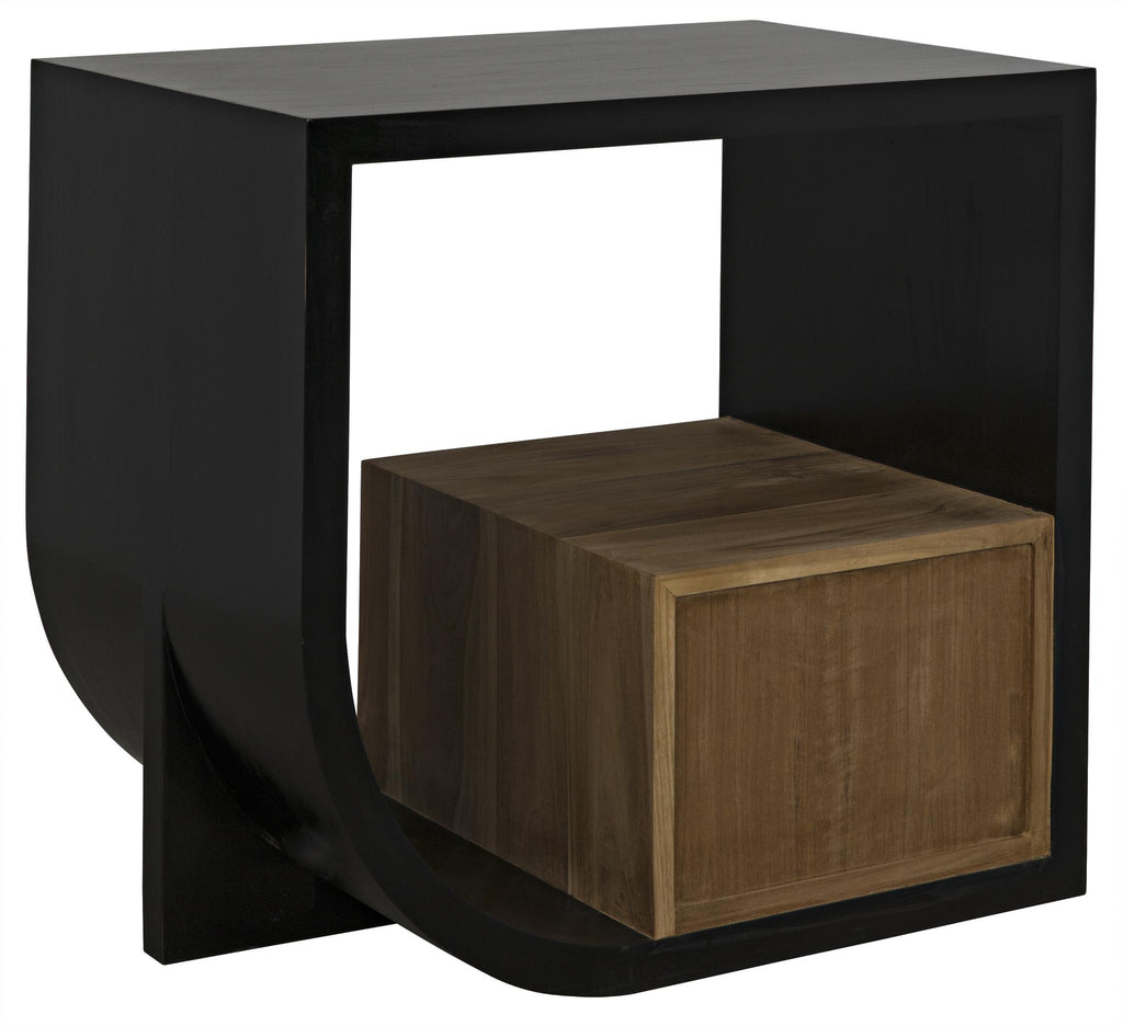 NOIR Burton Side Table Right Hand Rubbed Black and Teak