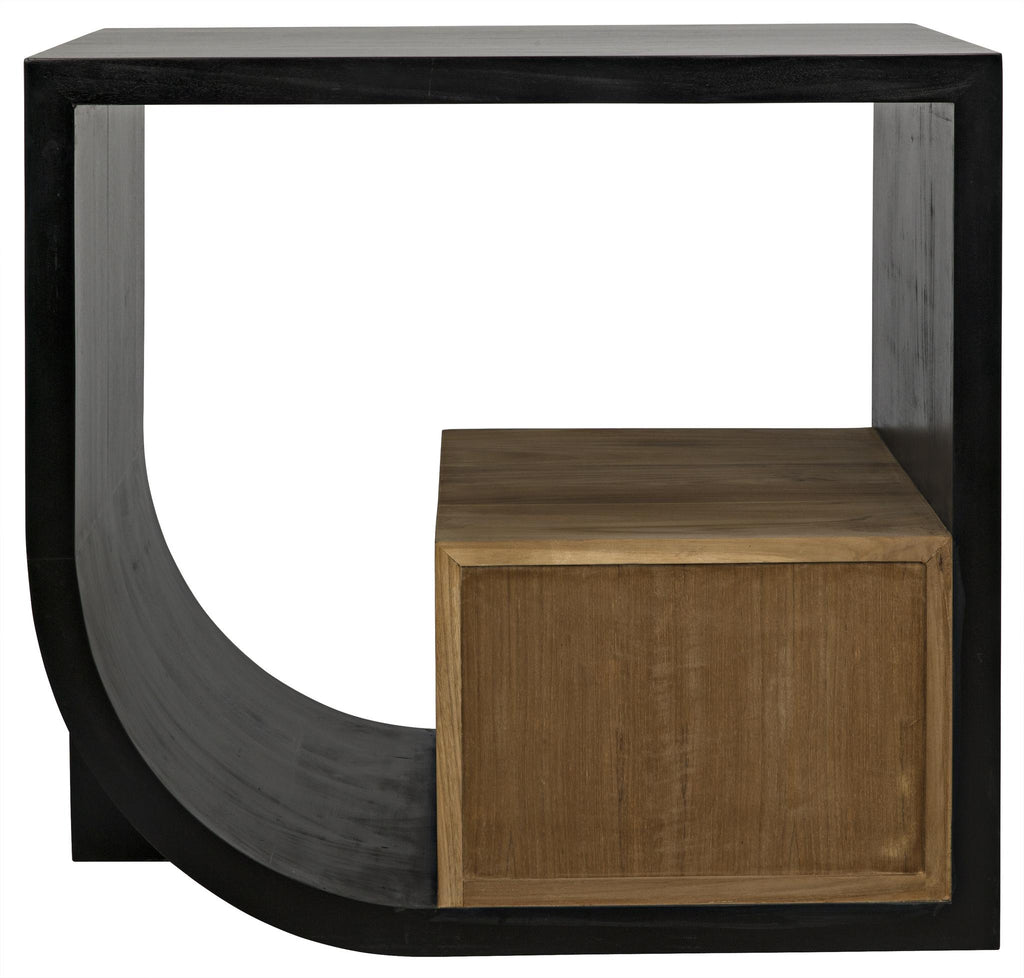 NOIR Burton Side Table Right Hand Rubbed Black and Teak