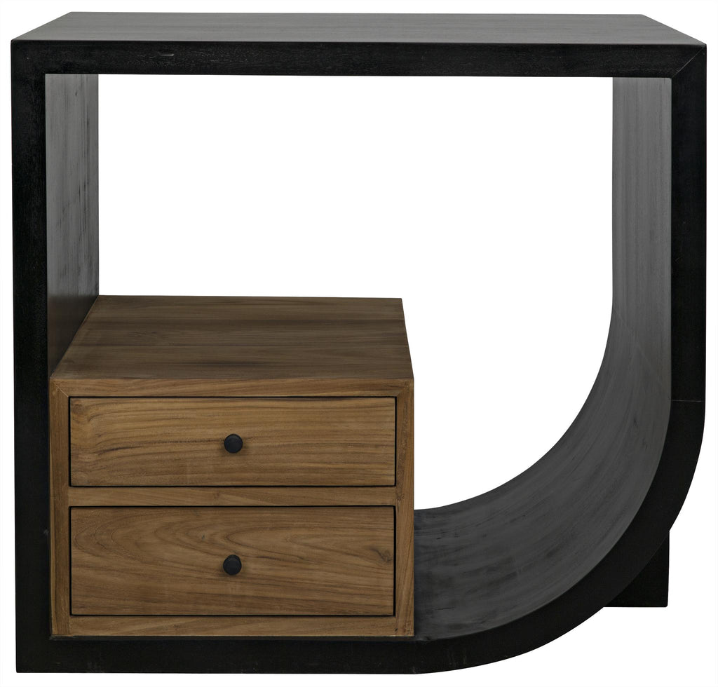 NOIR Burton Side Table Right Hand Rubbed Black and Teak