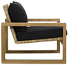 Noir Martin Chair Teak Frame Woven Seat Black Woven Fabric