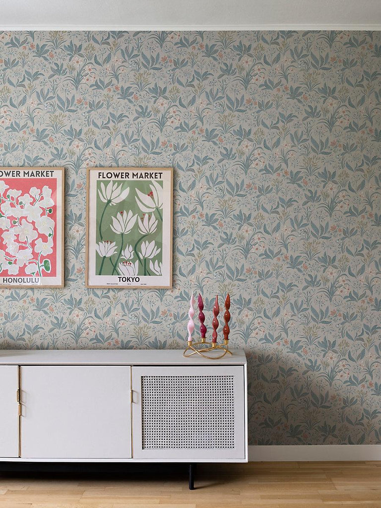 Sandberg Huset I Solen Folklore Blue Wallpaper