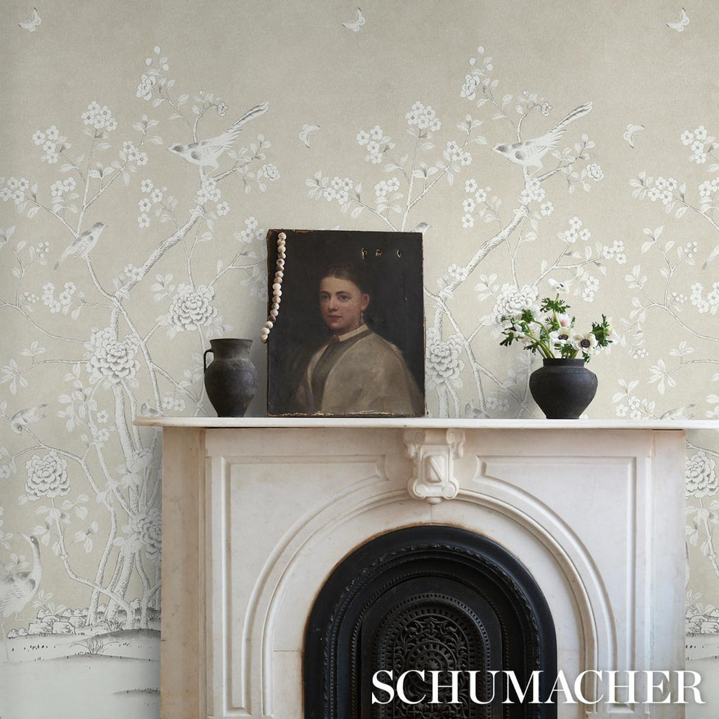 Schumacher Chinois Palais Panel Stone Wallpaper